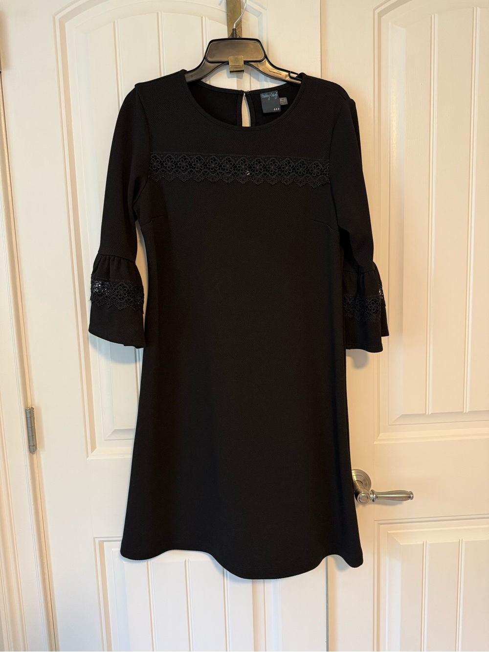 Gabby Skye Black Lace-Trim Long Sleeve A-Line Dress